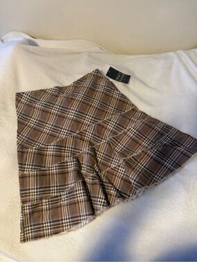 Plaid Brown Tiered Circle Skirt - Unknown Brand